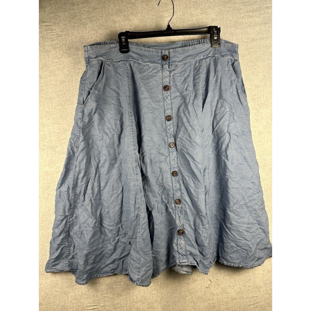 Torrid Light-wash Chambray Button-front Midi Skirt Size 1 Elastic Gathered Waist